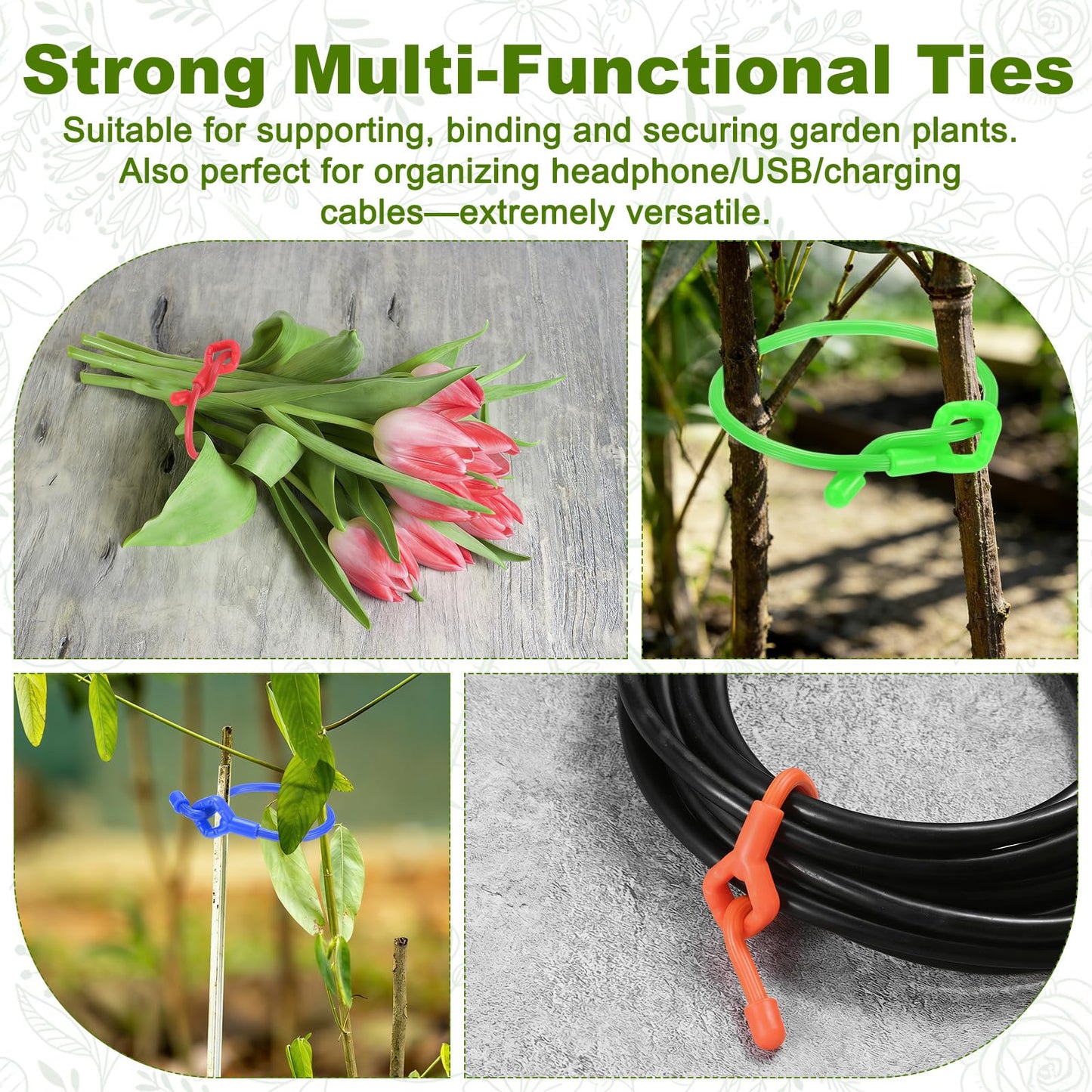 M METERXITY 12-Pack Adjustable Plant Ties, 3inch/7.62cm Silicone Flexible Multi-Function Sturdy Garden Twist Tie for Plant Support/Tree/Shrub/Vine, Reusable Support Twine [Red]