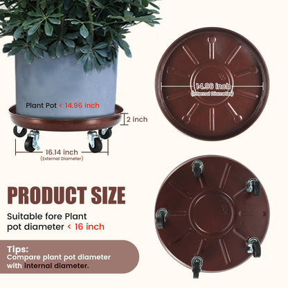 OBMMIRAO 16 Inch Plant Caddy with Wheels Heavy Duty,420 lbs Capacity, 5 Swivel Casters (2 Locking), Steel Rolling Plant Stand, High-Strength Rust-Proof Steel