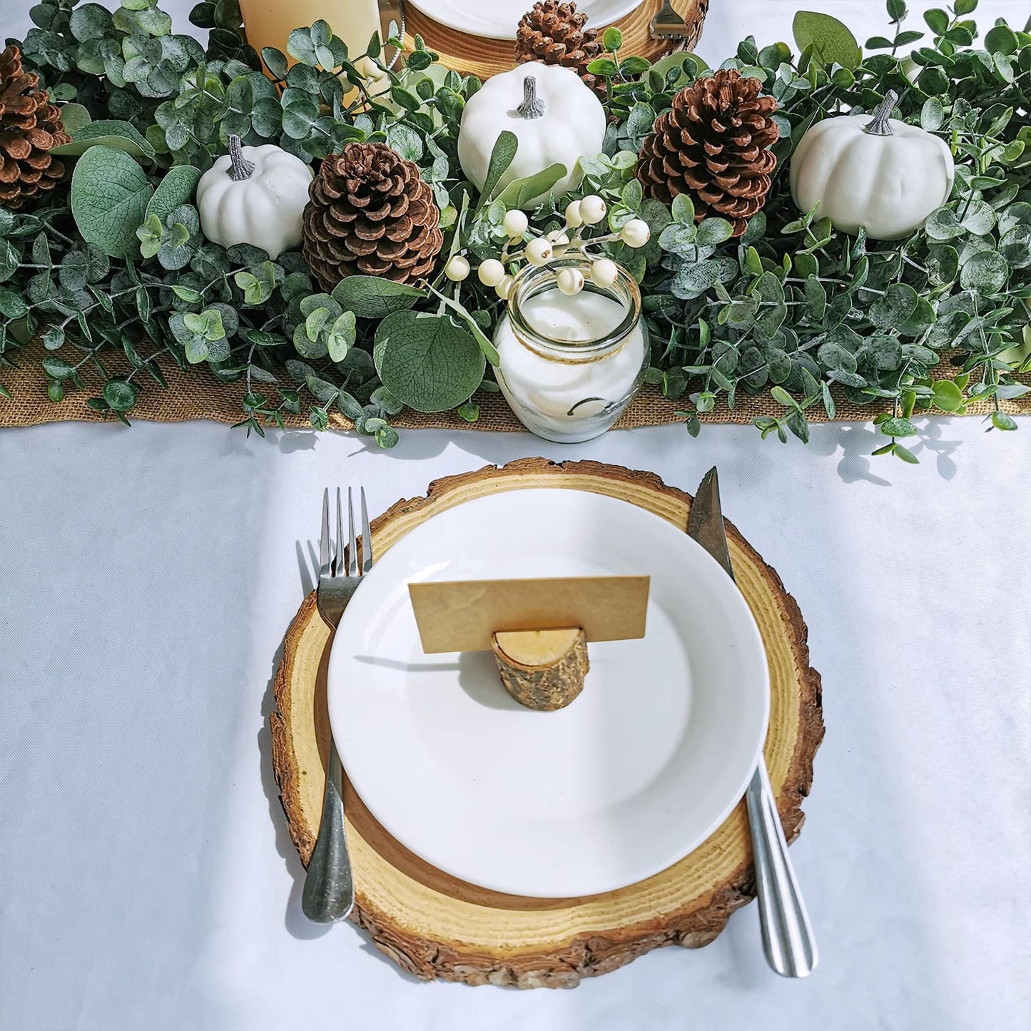 Winlyn Fall White Pumpkin Artificial Eucalyptus Garland with Pumpkins Pinecones Berries - Fall Decor, 5.9' L - Farmhouse Wedding Arch Backdrop, Thanksgiving Mantel, Table Runner, Centerpiece