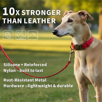 Silicone Dog Collar and Leash Set, Waterproof & Odor-Proof Puppy Collar for Small Dogs, Soft Flexible Leather-Look Dog Collars, Durable Thick Adjustable Pet Collar (Red, Small (11-15.5" Neck))