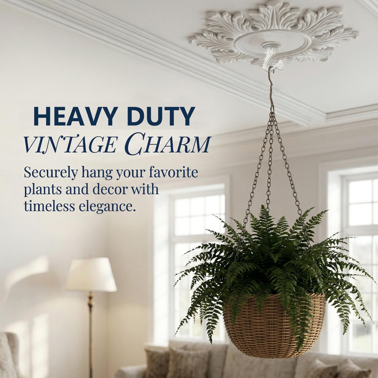 RiseDirectly 6-Pack Heavy Duty White Ceiling Hooks for Hanging Plants, Swag Hooks with Hardware for Chandeliers, Indoor Plant Hangers & Lightweight Decor