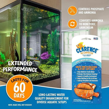 Clarence the Clarifier Fish - 3 pk, Orange - Aquarium Treatment, Clear Cloudy Fresh-Saltwater, Fish-Plant Safe, 10gal Tank Maintenance Each