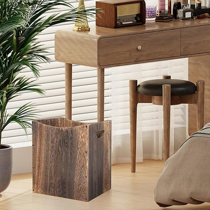 2 Pack 5 Gallon Wooden Trash Can Curved Design Office Waste Basket, Rectangular Farmhouse Garbage Can, Brown Vintage Wood Trash Can Storage Basket With Handles for Bedroom Office Decorative