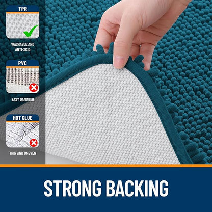 OLANLY Large Bathroom Rugs 40x32, Extra Soft Absorbent Chenille Bath Rugs, Rubber Backing Quick Dry, Machine Washable Bath Mats for Bathroom Floor, Tub and Shower, Home Decor Accessories, Peacock Blue