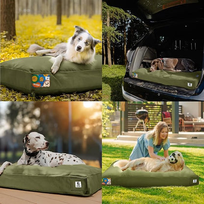Sytopia 47 Inch Canvas Indestructible Outdoor Dog Bed for XXL Dogs, Chew Proof Pet Bed with Waterproof Machine Washable Removable Cover, Durable Indoor Patio Pet Pad for Crate, Green