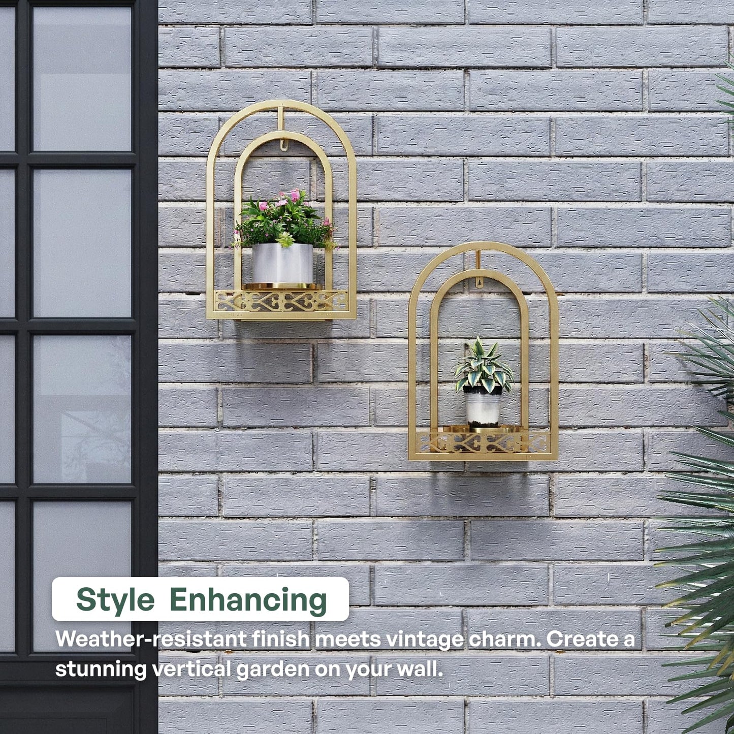 Rioneta Hanging Planter for Indoor & Outdoor Plants, Mid Century Modern Iron Frame Wall Decor for Living Room Garden Patio 3 Pack Gold（No Light）