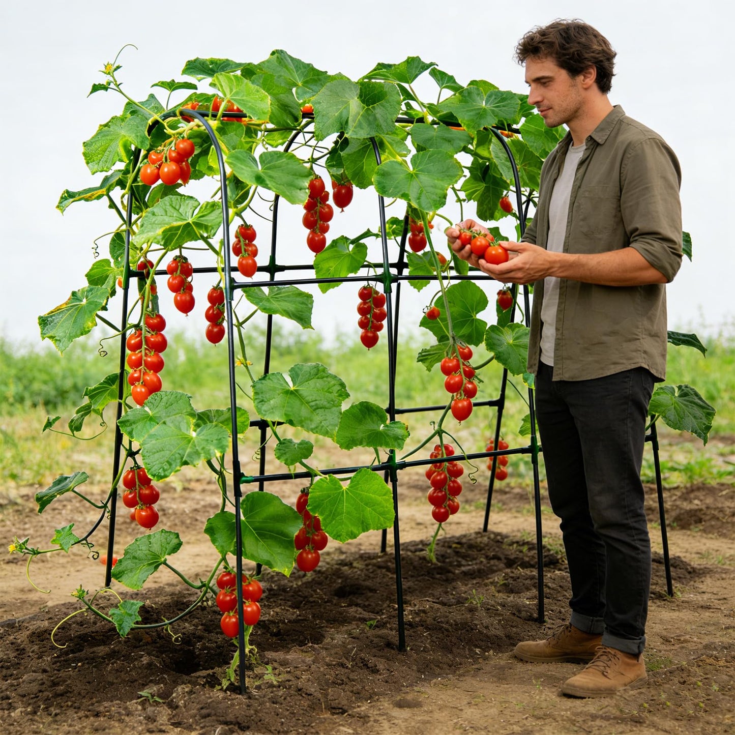 U-Shape Cucumber Trellis for Raised Beds - 47.2”x47.2”x21.6” Green Metal Arch Trellis, Rust-Resistant Garden Plant Support for Climbing Vegetables, Vines, Flowers - Heavy Duty & Easy to Assemble