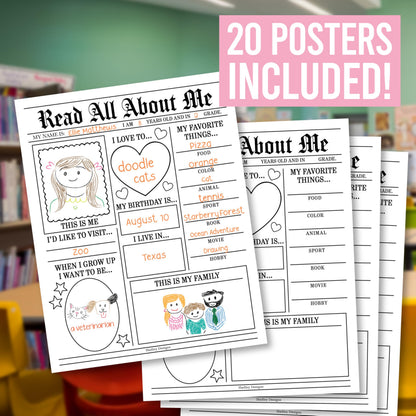 All About Me Posters for Classroom Must Haves - 20 Star Student Poster, 100 Days of School Items, Star of The Week Poster Elementary Classroom Decor, End of School Year Teacher Supplies