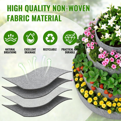 Ninehaoou 4 Pcs Plant Grow Bags 4 Tiered Strawberry Planter Tower Fabric Raised Garden Beds, 39 Inch Nonwoven Strawberry Pyramid Planter for Vegetables Flower Herbs Gardening Outdoor Growing (Gray)
