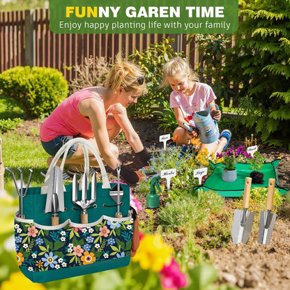 22Pcs Gardening Tools Set for Women Heavy Duty Garden Hand Tools Kit Birthday Gifts for Mom Wife Grandma Beginner Gardening Accessories with Tote Bag/Shovels/Repotting Mat/Plant Labels/Gloves