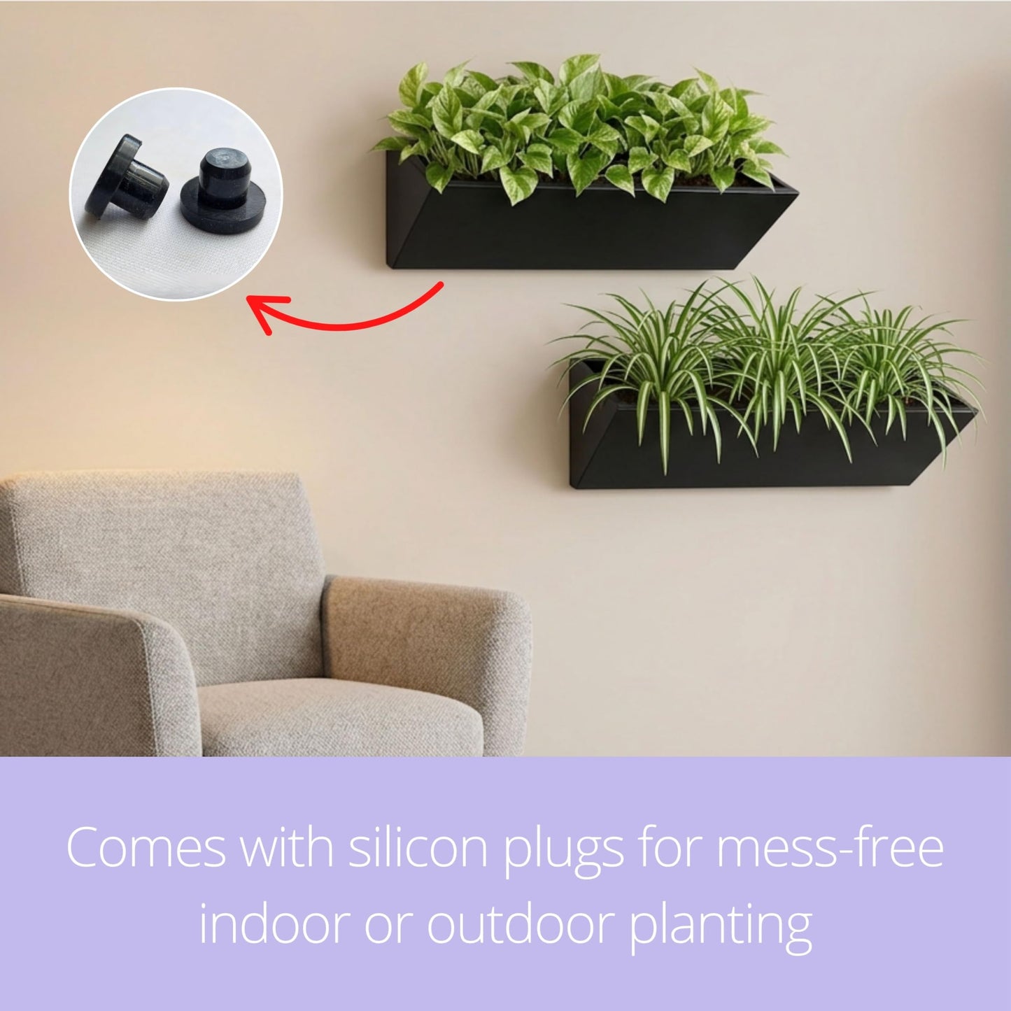 LaLaGreen Wall Planter (24 Inch, 2 Pack) Triangle Black Metal Hanging Flower Pots for Outdoor Plants, Geometric Carbon Steel Wall Mounted Planters for Succulents, Modern Vertical Garden Home Decor