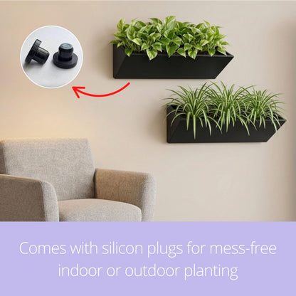 LaLaGreen Wall Planter (24 Inch, 2 Pack) Triangle Black Metal Hanging Flower Pots for Outdoor Plants, Geometric Carbon Steel Wall Mounted Planters for Succulents, Modern Vertical Garden Home Decor