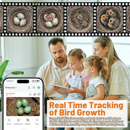 Smart Bird House with Camera, Solar Powered Bird House for Outdoor with 2K HD Cam, 2.4G WiFi, Night Vision, Motion Detection & 16GB SD, Watch Bird Nesting & Hatching in Real Time, Waterproof