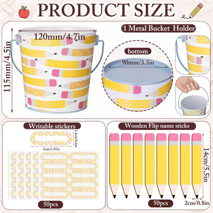 ReliThick 101 Pcs Pencil Flip Name Sticks with Metal Buckets Back to School Talking Sticks with Metal Holder Set for Classroom Management Tool Teacher Essentials Educational Activities