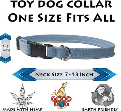 Hemp Toy Dog Collar, Puppy Dog Collar Available in Red, Yellow, Brown, Green, Blue, Purple, Pink, White, & Lt. Blue for Small and Teacup Size Tiny Dog (Light Blue)
