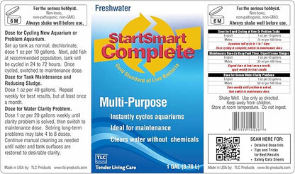 TLC Products StartSmart Complete Freshwater Aquarium Cycle Starter & Beneficial Nitrifiers, Supports Clear Water & Biofiltration, Reduces Excess Sludge, One Gallon (128 oz, 3.78 L)