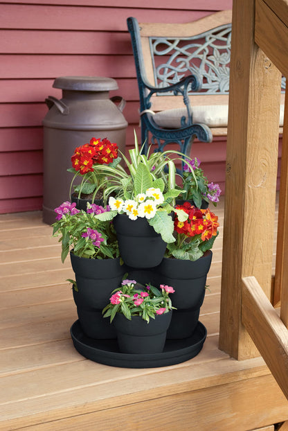 Bloomers Stackable Flower Tower Planter – Holds up to 9 Plants – Great Both Indoors and Outdoors – Charcoal