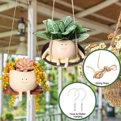 RimCereal 4 Pack Smile Face Planter Pot Small Hanging Swinging Planter Cute Holder for Indoor Outdoor Plants Funny Swing Gifts for Mother's Day Birthday Christmas