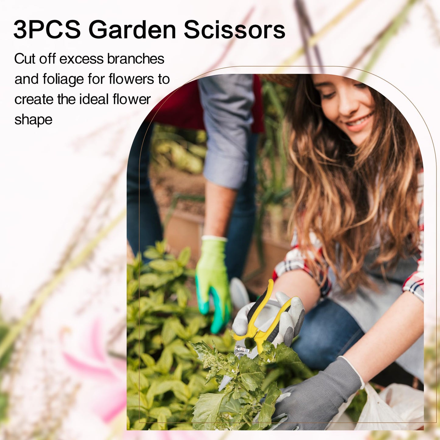 Pruning Shears Gardening Scissors Tools: 3pcs Outdoors&Indoor Garden Clippers, Rose Snips, Plant Clippers, Wood Pruner, Gardener Work Accessories for Flower Arrangement, Yard Landscaping (Yellow)