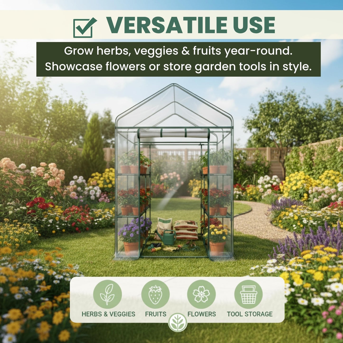 Greenhouse - Walk in Greenhouse with 8 Sturdy Shelves and PVC Cover for Indoor or Outdoor Use - 56 x 56 x 76-Inch Green House by Pure Garden