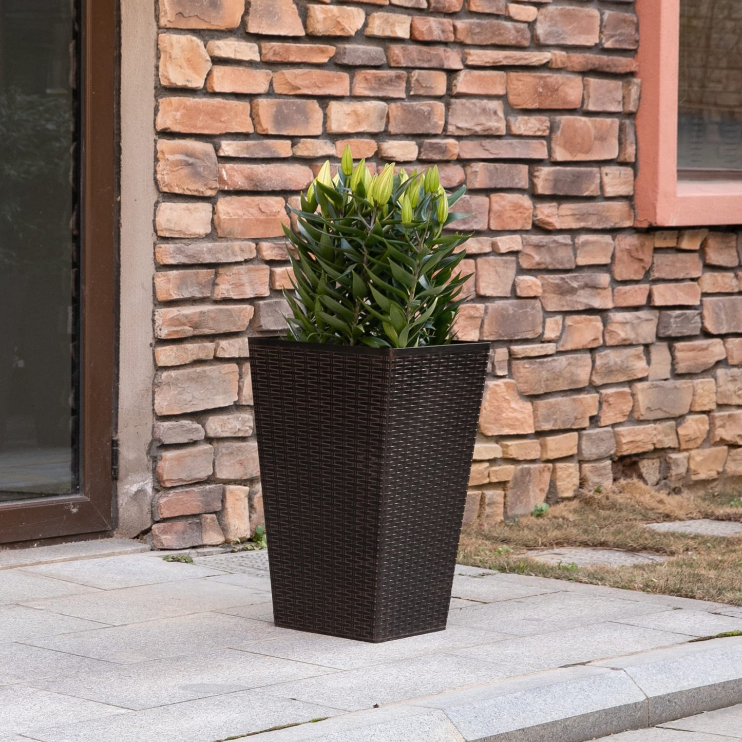 Majnesvon Set of 3 Tall Planters for Outdoor Plants, 24'' Modern Large Outdoor Planters with Drainage,Planter Pots for Patio Front Porch Backyard Decor (Brown, 24 Inch)