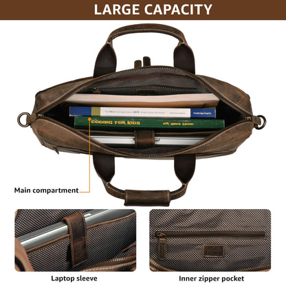 LEATHER VILLAGE 16" Leather Laptop Messenger Briefcase Bag for Men-Leather Satchel for Travel and Office Shoulder Bag- Rustic Brown