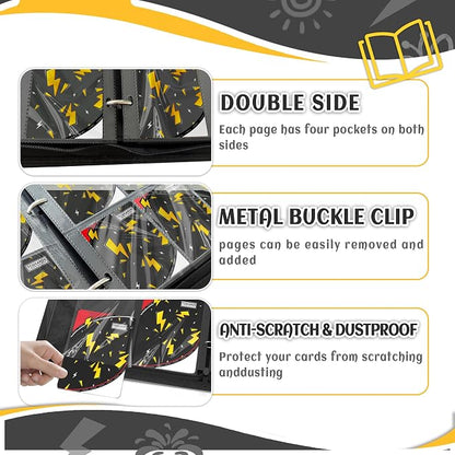 Trading Card Binder 4 Pocket,Card Binder 400 Pockets,Card Book Holder Cards with 50 Removable Sleeves,3-Ring Zip Design MTG/TCG/Sport Collectible Trading Card Albums Gifts for Boys and Girls (Black)