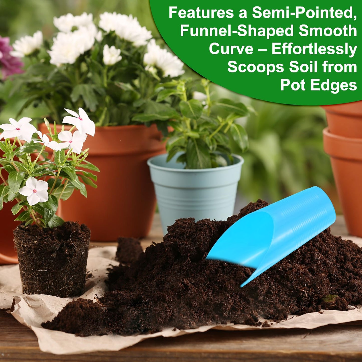 M METERXITY 18-Pack Bonsai Soil Scoops, Plastic Garden Soil Scoops Bucket Shovel Potting Scoopers for Transplanting/Flower Planting/Plant Succulent, Colorful Small Gardening Tools [Blue]