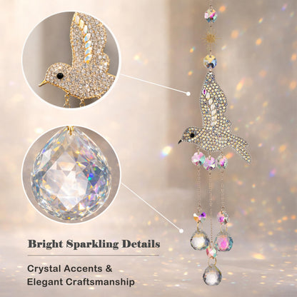 JINYOND Hummingbird Crystal Suncatcher for Window Hanging, Rainbow Maker Prism Ornament with Hook, Sparkling Sun Catcher Decor for Home, Patio, Garden, Bird Lover Gift (Crystal Ball)