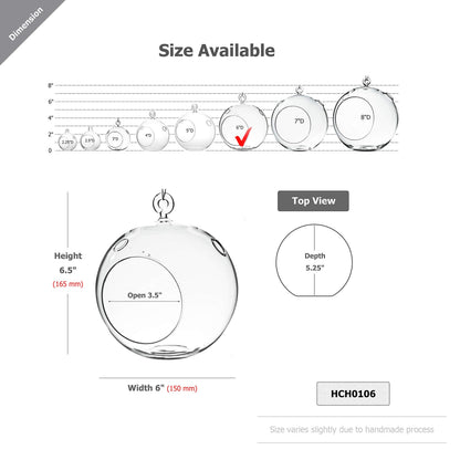 WGVI WGV Hanging Terrarium Globe, Width 6", Height 6.5", DIY Air Succulent Planter, Clear Glass Vase Orb with Flat Bottom, Candle Holder for Windowsill Outdoor Garden Decor, 1 Piece
