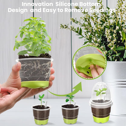 Yosoo Health Gear Nursery Pots with Drainage Holes 6 Sets Transparent Plastic Garden Pots Planter with Slipproof Silicone Base Lids, 3in Square Clear Plant Pot Reusable for Plants Starting