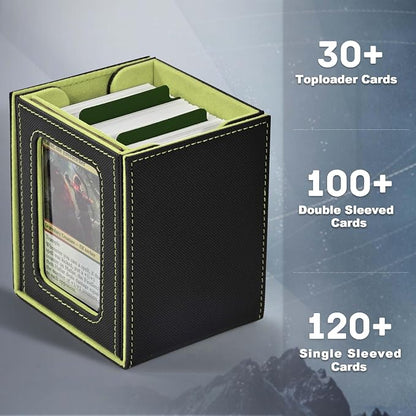 ZLCA MTG Deck Box with Commander Window Display, Trading Card Storage Box Holds 100 Double-Sleeved Cards Suitable for TCG/CCG/PTCG/EDH/Magic/Sport Cards (Black&Green)