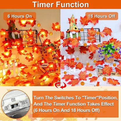3 Pack & Timer - Fall Decor Fall Garland with Pumpkin Lights Fall Decorations for Home, 30Ft 60LED 3D Pumpkin Fall Lights Patented Enlarged Maples Leaves Battery Operated Halloween Thanksgiving Decor