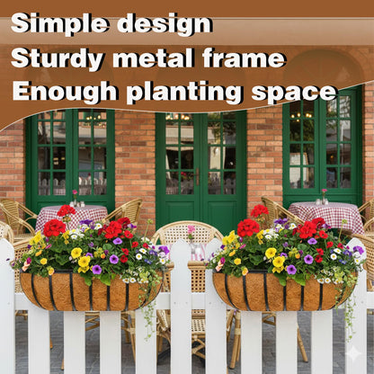 JFFLYIT 4 Pcs 36“ Railing Planter Window Box Deck Railing Planter Boxes with Coco Liner English Horse Trough Planters Metal Wall-Mounted Planters Basket for Outdoor Balcony Porch Fence Patio Rail