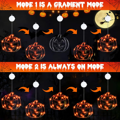 Wlicon 5 PCS Halloween Lights Decorations Green Spider Orange Pumpkin White Ghost Purple Witch Green bat with Suction Cups and Battery Operated Halloween Lights with Timer for Window House Decoration