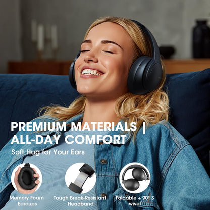 DOQAUS Bluetooth Headphones Over Ear Wireless, 90H Playtime, BT 5.4, 9 EQ Modes via App, Movie & Sleep Mode, HiFi Deep Bass, Memory Foam for Travel, Gym, Phone, PC - Christmas Gifts Stocking Stuffers