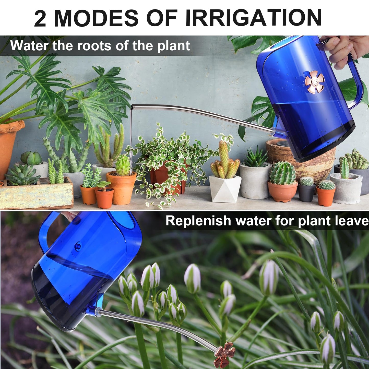 Watering Can Indoor for House Plants Small Watering cans with Long Spout Flower Model Sprinkler Head 1.2L (Blue, 1.2L)