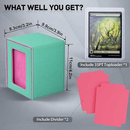 ZLCA MTG Deck Box with Commander Window Display, Trading Card Storage Box Holds 100 Double-Sleeved Cards Suitable for TCG/CCG/PTCG/EDH/Magic/Sport Cards (Aqua&Pink)