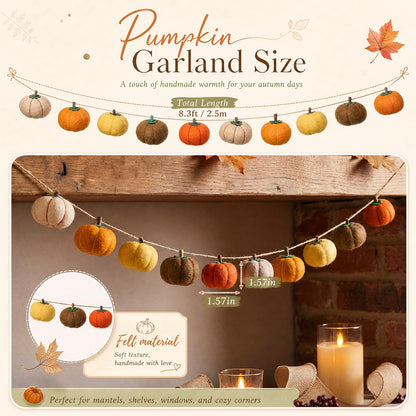 Yinder 8.2 ft Fall Pumpkin Felt Garland Autumn Decoration for Home Hanging Felt Pumpkin Banner Harvest Thanksgiving Garland Halloween Party Decor for Mantel Fireplace Farmhouse