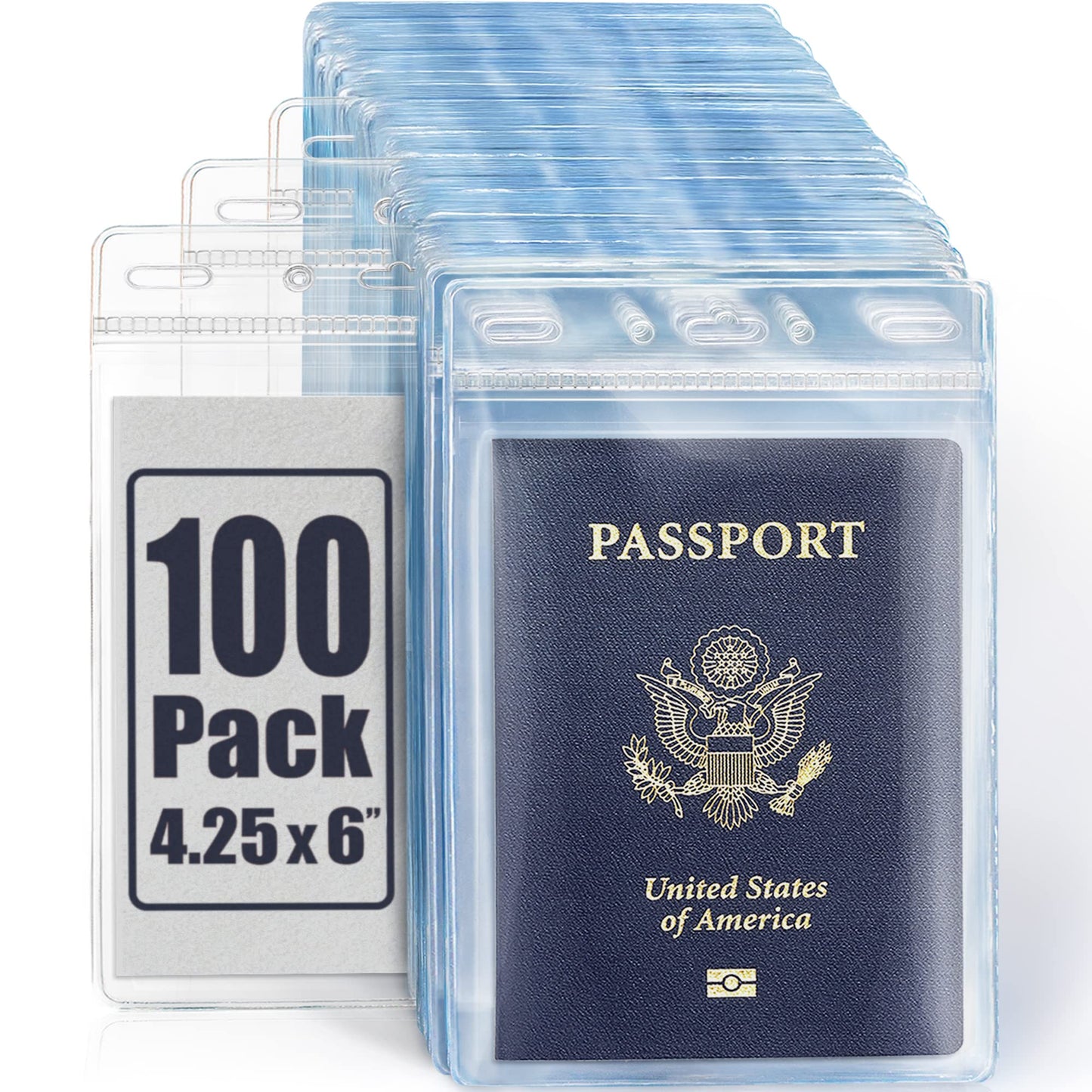 Mifflin-USA Passport & Card Holders (Clear, 4x6 Inches, 100 Pack), Extra Large ID Name Badge Holder, Zipperless Vertical Plastic Card Holders
