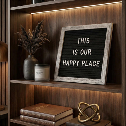 C CRYSTAL LEMON Felt Letter Board 10x10 Inches – 336 Letters, Numbers & Symbols – Rustic Black Message Board with Wood Frame, Wall Mount & Display Stand