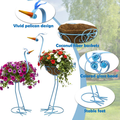 J-Fly 2 Sets Pelican Metal Flowers Plant Holders Stand with Coconut Pots, Plants Stand Indoor Flower Pots Outdoor, Room Home Living Room Front Outdoor Patio Decor, Gardening Valentine Decoration Gifts