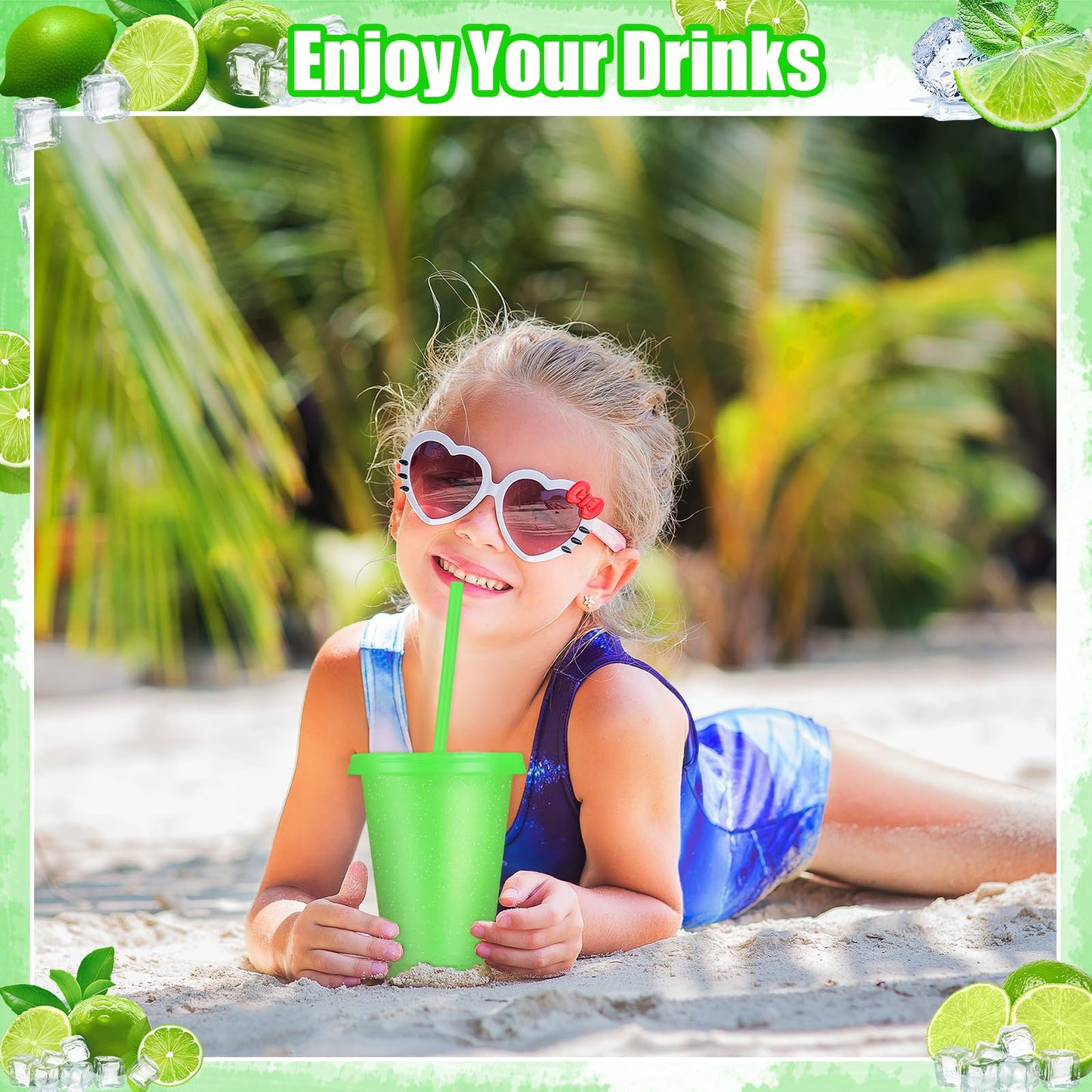 LEIFEOSH 24 Pcs Plastic Tumblers with Lids and Straws, Reusable Cups with Lids Plastic Colorful Cups for Party Birthday, Iced Coffee Cup Travel Mug Cold Drink Cups Tumblers Bulk (16 oz, Green)
