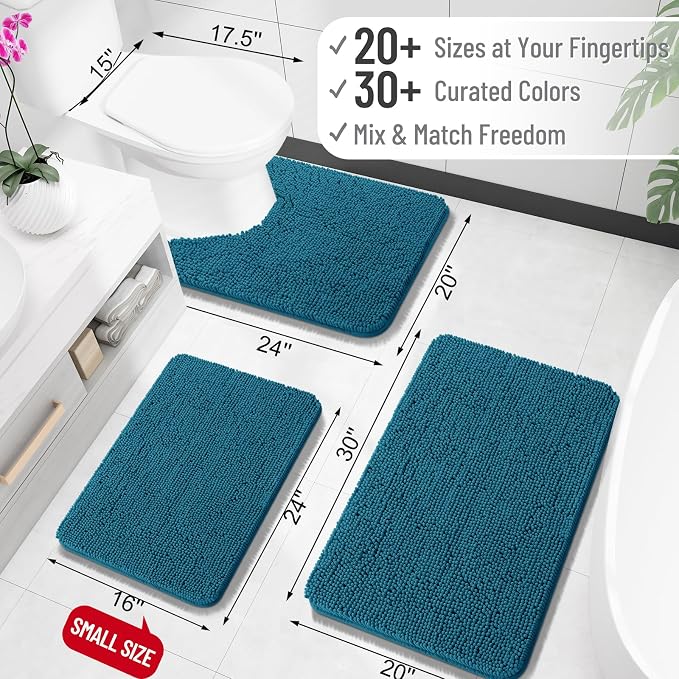 OLANLY Large Bathroom Rugs 50x30, Extra Soft Absorbent Chenille Bath Rugs, Rubber Backing Quick Dry, Machine Washable Bath Mats for Bathroom Floor, Tub and Shower, Home Decor Accessories, Peacock Blue
