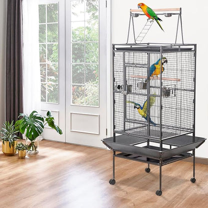 HSM 68 Inch Wrought Iron Large Bird Flight Cage with Rolling Stand for African Grey Parrot Cockatiel Sun Parakeet Conure Lovebird
