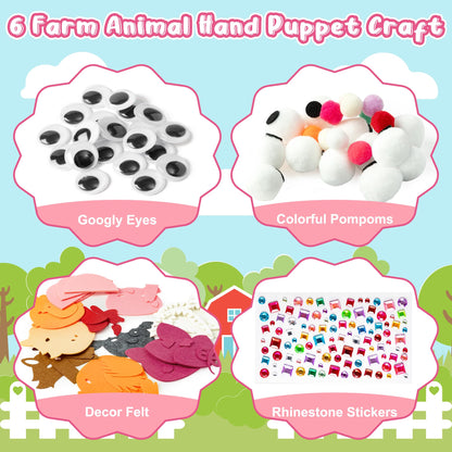 WATINC 6Pcs Hand Puppet Making Kit, Art Craft Felt Sock Puppet Toys, Creative DIY Make Your Own Pompoms Wiggle Googly Eyes Storytelling Role Play Party Supplies Gift for Girls Boys (Farm Animals A)