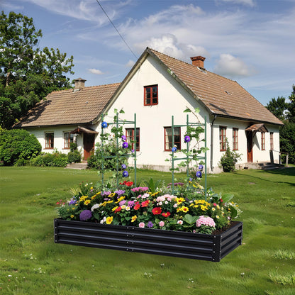 PICNICNI Metal Raised Garden Bed 8x4x1Ft Outdoor Large Metal Galvanized Planter Boxes Kit for Vegetables, Flowers, and Herbs,Garden Beds with 2Pcs Tomato Cage 1Pc Gloves,Black