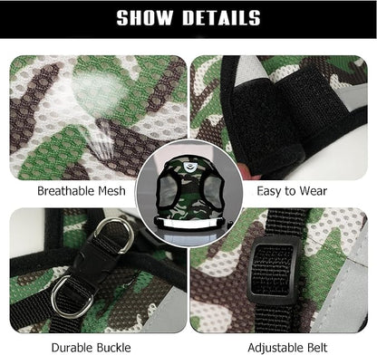 FEimaX Dog Harness and Leash Set for Walking, Soft Mesh Adjustable Easy Control Lightweight Cat Vest Harnesses with Reflective Strips, Escape Proof Small Dogs Cats Vests