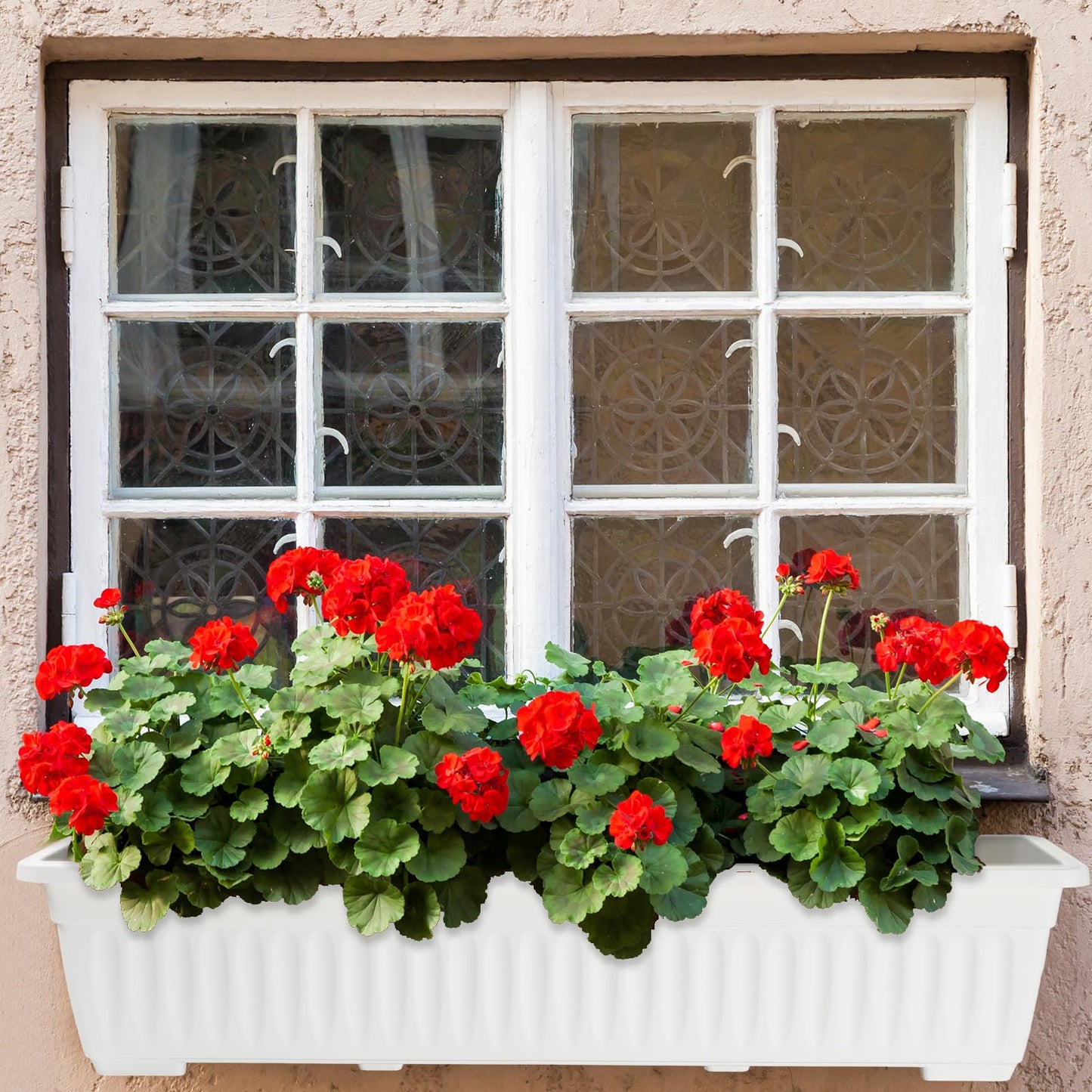 FillTouch 6 Packs 27 Inch Window Flower Box Extra Large Window Sill Herb Garden Long Rectangle Planter Plastic Boxes Outdoor with Drainage Trays for Balcony Windowsill Patio Garden