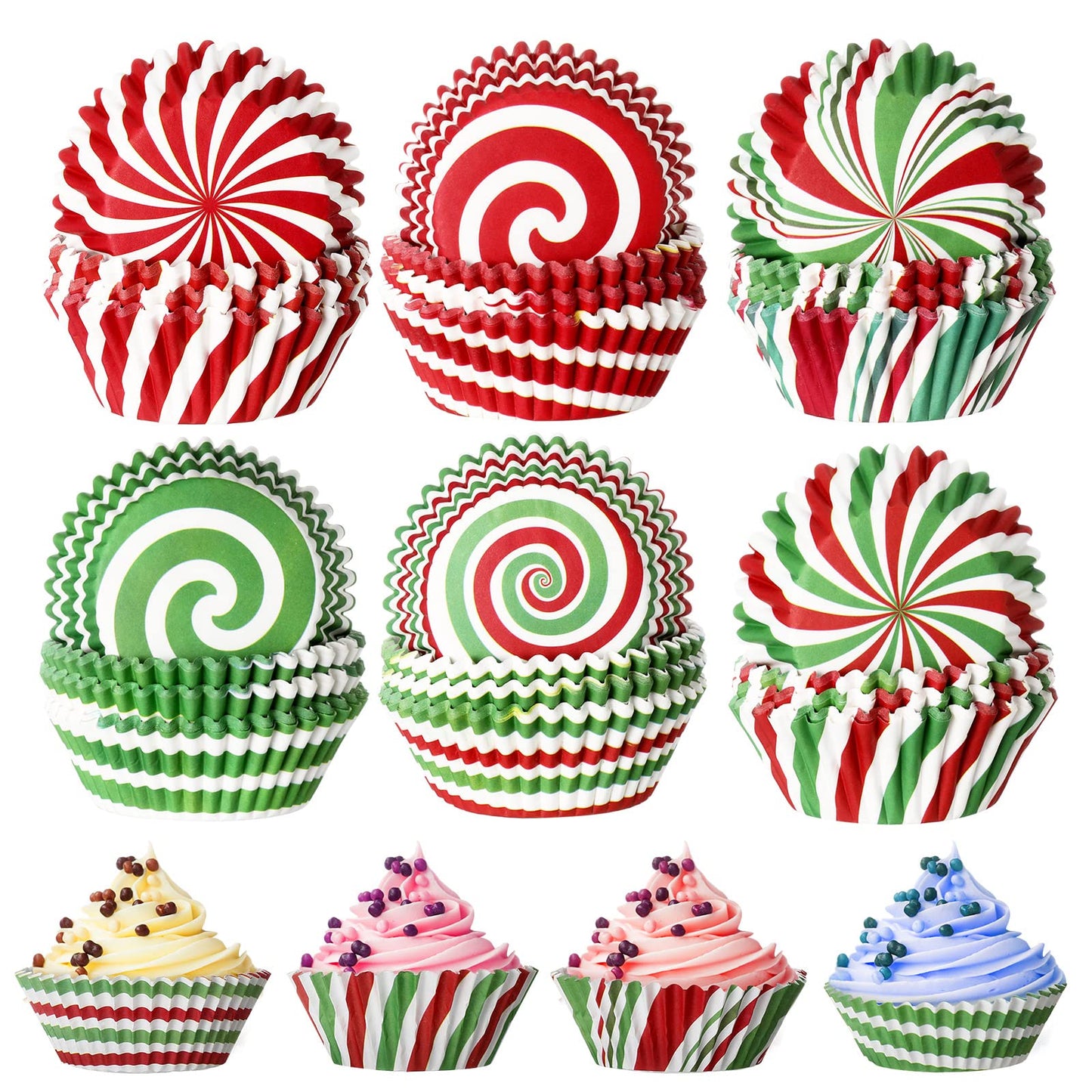 600 Pieces Christmas Cupcake Liners 6 Style Christmas Party Cupcake Holder Toppers Muffin Cups Wrappers Xmas Paper Baking Cups for Cake Candy Make Baking Supplies